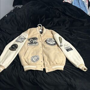 Cream and Tan Bomber Jacket